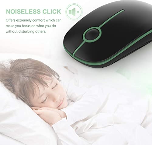 VssoPlor Wireless Mouse, 2.4G Slim Computer Laptop Mouse, Black and Green | Portable Mouse, Plug & Play USB Nano Receiver, Quiet Silent Optical Mice for Notebook, PC, Laptop, Computer, Windows, Mac - color: Black and Green