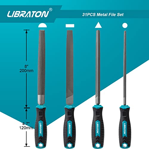 LIBRATON 31PCS Metal File Set, Metal Files, 12 Needle Files | For Metal, Steel, Wood, Metalworking, Woodworking, Hobby & Crafts, with Riffler File, 12 Sandpapers, Steel Brush, Carry Case - style: Metal File-31PCS