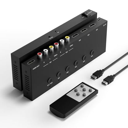 5 in to 1 Out RCA/HDMI Switcher，3 Way HDMI 2.0 + 2 RCA to HDMI Converter, Support 4:3/16:9 4K and 3D for PS1/2/3/4/5, N64, SNES, Switch, DVD, Roku, etc. - color: 5 in to 1 Out RCA/HDMI Switcher