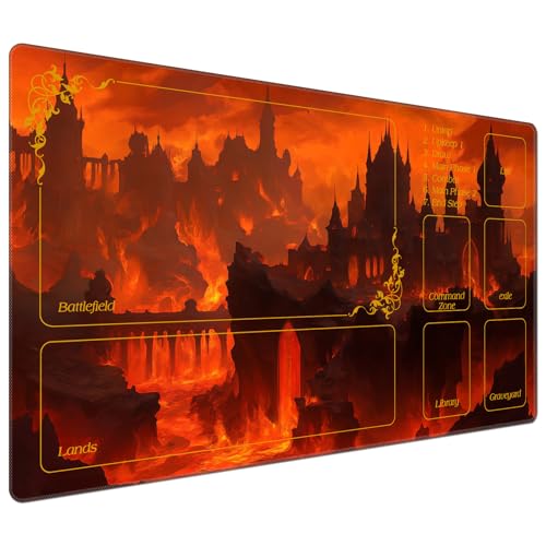 DEGDFSGR for MTG Playmat with Zones 24 x 14 inches for TCG Playmats Non-Slip Rubber Base Commander Play Mat for MTG Mat Iorcana Trading Card Game, Dark Hellfire Burning Castle - color: Dark Hellfire Burning Castle, size: 24" x 14"