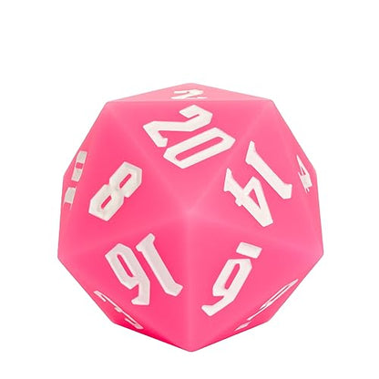 55mm Silicone D20 DND Dice, Large D20 Single 20 Sided Dice | Glow-in-the-Dark D20 Giant Dice with Gift Box for Dungeons and Dragons RPG Bar Pub Club Party Games (Pink/White) - color: Pink/White