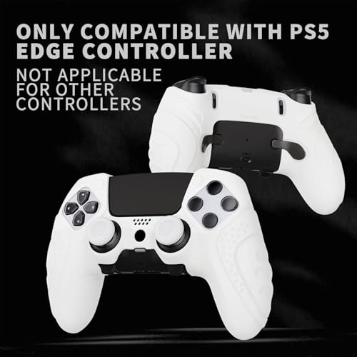 PlayVital Guardian Edition Anti-Slip Ergonomic Silicone Cover Case for ps5 Edge Controller, Soft Rubber Protector Skin for ps5 Edge Wireless Controller with Thumb Grip Caps - White - color: White