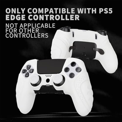 PlayVital Guardian Edition Anti-Slip Ergonomic Silicone Cover Case for ps5 Edge Controller, Soft Rubber Protector Skin for ps5 Edge Wireless Controller with Thumb Grip Caps - White - color: White
