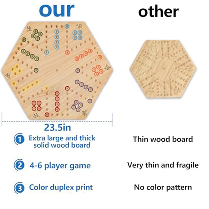 Wahoo Board Game-23.6 Inches Game Board for 4 and 6 Players | solid wooden wahoo marble board game with marbles and dice; fit party game night and indoor group entertainment - color: Extra Large, Log
