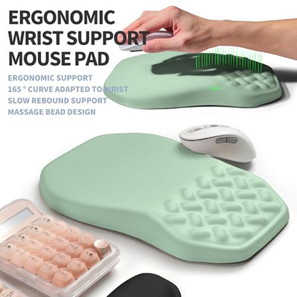 2-in-1 Ergonomic Set, Wave Keyboard Wrist Rest and Massage Slope Mouse Pad Wrist Support, Rebound Memory Foam for Relieve Carpal Tunnel Syndrome and Wrist Pain (Light Green) - color: Light Green