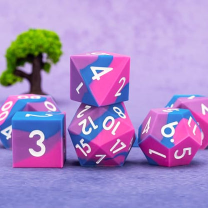 DND Silicone Rubber Polyhedral D&D Dice Set,Sharp Edges Soft Perfect Bouncer for Dungeons and Dragons, RPG, MTG (D4, D6, D8, D10, D12, D20, D%) for Ages 15 and Up - color: Blue Purple Rose Red