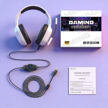 IMYB A36 Gaming Headset with Mic Stereo Headphones for Pc, PS5, Xbox | RGB Wired Over-Ear Noise Cancelling for Xbox Series X/S, PS4, Nintendo Switch, Computer, Laptop, Mac - color: ivory