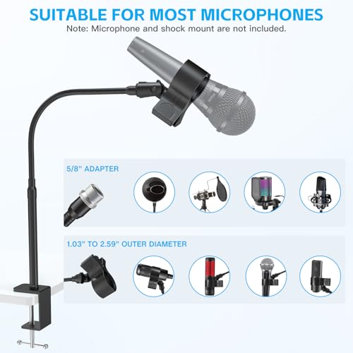 ZealSound Microphone Stand Gooseneck, 19-Inch Mic Arm Stand with Adjustable Microphone Clip Holder and 3/8" to 5/8" Screw Adapter for Blue Yeti Shure Fifine Podcast Streaming Gaming - size: 19-Inch