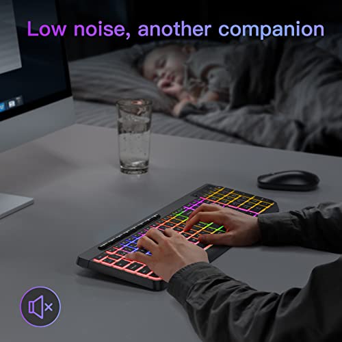 TECURS Wireless Gaming Keyboard - Light Up, Silent, Ultra Slim Full Size, LED Backlit 2.4G with Multimedia Keys for Mac & Windows