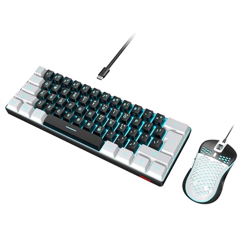 RedThunder 60% Gaming Keyboard and Mouse Combo, Ultra-Compact 61-Key RGB Backlit Mini Keyboard, Lightweight 7200 DPI Honeycomb Optical Mouse, RGB Wired Gaming Set for PC PS5 Xbox Gamer(Black-White) - style: 01 Black-White Wired Combo