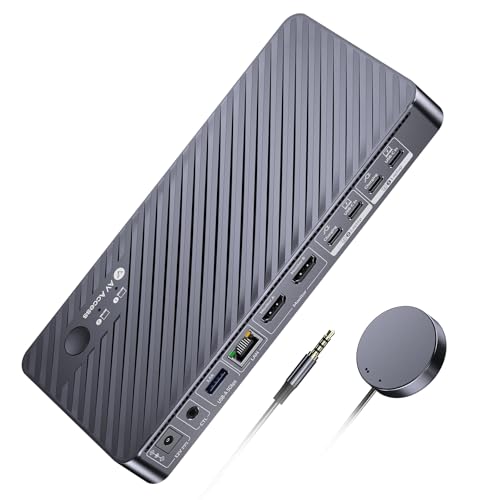 AV Access Docking Station KVM Switch 2 Monitors 2 Laptops, 4K Dual Display | 100W PD for Each PC, 1G Ethernet, EDID Emulation, 4K KVM Dock for Home Office