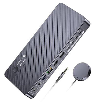 AV Access Docking Station KVM Switch 2 Monitors 2 Laptops, 4K Dual Display | 100W PD for Each PC, 1G Ethernet, EDID Emulation, 4K KVM Dock for Home Office