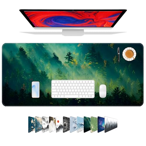 Galdas Mouse Pad,Office Desk Mat Large Gaming Keyboard Pad Durable Stitched Edges Washable Smooth Surface Control & Accuracy Extended Computer Mouse Mat (31.5X11.8In)-Green Forest… - color: Green Forest…