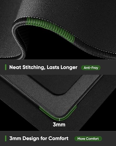 ALOANES Black Waterproof Desk Mat, Large Mouse Pad with Extended Mouse Mat, with Anti Slip Base, Stitched Edge, Grain Jacquard Surface, Perfect for Gamer, Office & Home, 3XL 15.74''x35.43''x0.12'' | Black Waterproof Jacquard Mousepad for Keyboard, Compute
