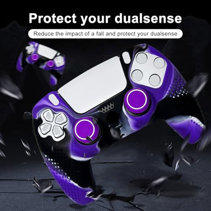 Anti-Slip Purple&Black Controller Skin,Studded Edition Protective Silicone Cover Skin Grips Compatible with PS5/Slim/Pro Controller and 6 PCS Thumb Grips Caps. - color: Purple & Black