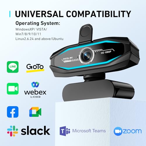 1080P Webcam with Microphone, Full HD Web Camera with RGB Light for Pc, Light Correction and Noise Cancellation Streaming Webcam, USB Computer Camera with Privacy Cover ,Plug and Play PC Web Cam