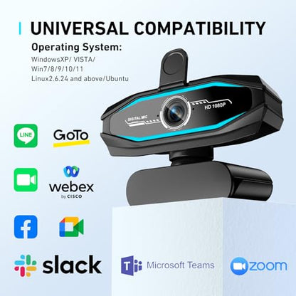 1080P Webcam with Microphone, Full HD Web Camera with RGB Light for Pc, Light Correction and Noise Cancellation Streaming Webcam, USB Computer Camera with Privacy Cover ,Plug and Play PC Web Cam