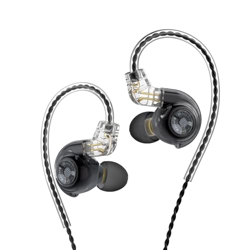 In Ear Monitor Headphones Dual Magnetic Dynamic Driver IEM with Mic, Black | Hybrid Banlance Armature with Dynamic in Ear Headphones IEM Earphones Gaming Earbuds - color: HJ-822 Black