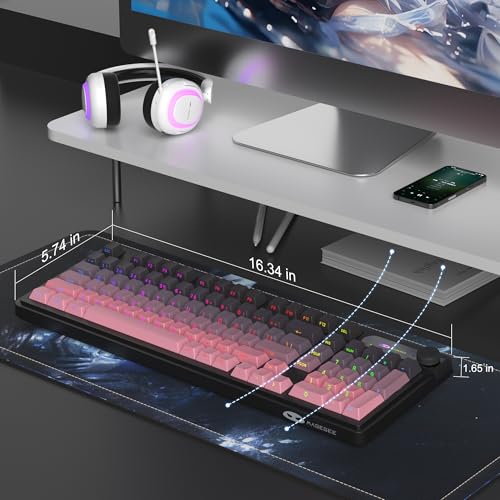 MageGee GK960 Wireless Keyboard, 98 Keys Tri-Mode BT/2.4G/Wired Membrane Gaming Keyboard, RGB Creamy Keyboard with Number Pad, Knob Control, Side Printed Keycaps, 4000mAh Battery - Black & Pink - color: Black & Pink