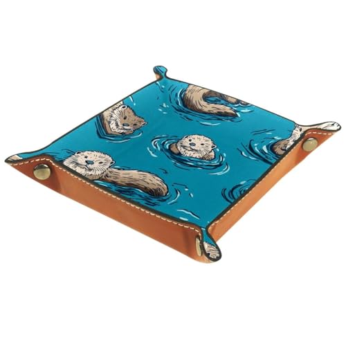Dice Trays Ocean Otters Holder Storage Box for Dice Games Like RPG DND, Leather Dice Holder Portable Folding Rolling Dice Tray, 16x16cm - color: Multi 2