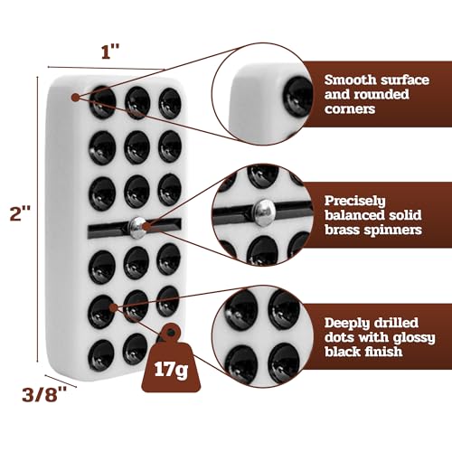 Alex Cramer Double 9 Dominoes Set for Adults with Spinners. Domino Set in Black Walnut Case. Holds 55-Piece Set of Dominoes (Dominos Set) - style: Double-9 Spinner Domino Set