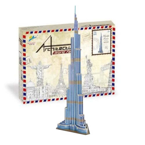 Architecture World Famous of 3D Puzzle.Build Your Own Collection of 17 Global Landmarks (Notre Dame, Colosseum) - Educational DIY Model Kit for Kids & Adults. (Burj Khalifa Tower) - color: Burj Khalifa Tower