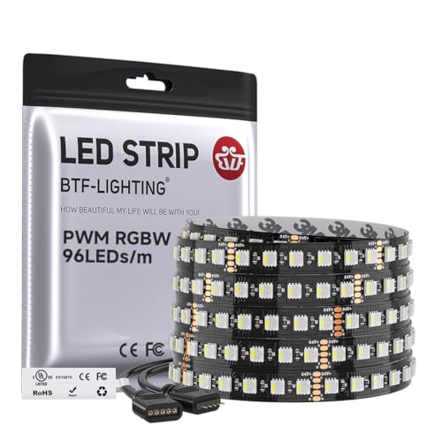 BTF-LIGHTING UL Listed RGBW LED Strip Lights,5050 4 Colors in 1 RGB + 6000K-7000K Cool White,24V DC,16.4ft/5m 60LEDs/m 12mm Black PCB, IP30 for Home Decoration(No Adapter or Controller) - color: RGB+Cool White, size: Black PCB IP30