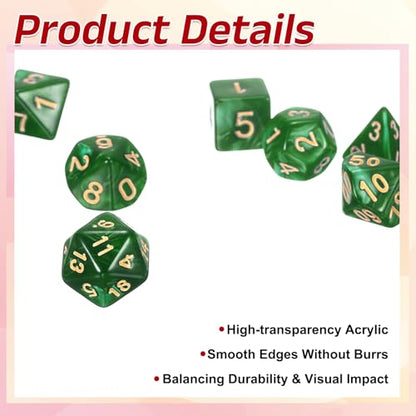 uxcell Polyhedral Dice Set, 7 Pcs Acrylic Dice for Role Playing Table Games Tabletop Gaming Accessories, Pearlescent Apple Green - color: Pearlescent Apple Green