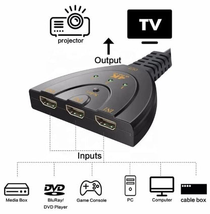 Hdmi Switch Switcher 3 in 1 Out 3-Port Selector 4K 60Hz, HDMI with Pigtail HDMI Cable,Supports Full HD 4K 1080P 3D Player, HDMI Hub Compatible with Fire Stick,HDTV,PS4 Game Consoles,PC