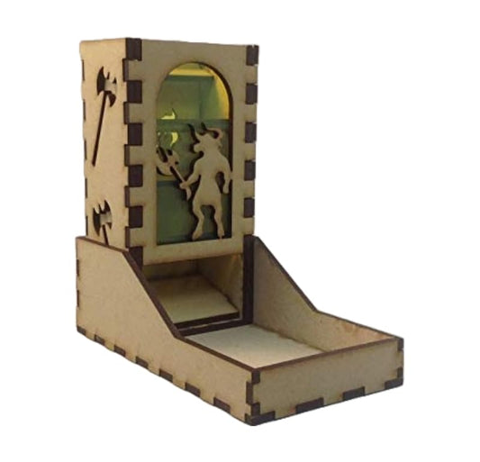 Minotaur Mini Dice Tower v1 Neon Green Acrylic Window Laser Cut MDF Unique Gift