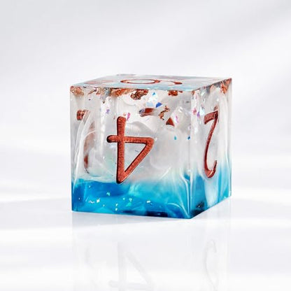 Haxtec Ocean Landscape DND Dice Set Sharp Edge Resin Polyhedral Dice, Sea D&D Dice with Metal Case, Handmade Gold Flake Inside Dice Set for Dungeons and Dragons TTRPG, Blue White Copper DND Gift - color: Blue White
