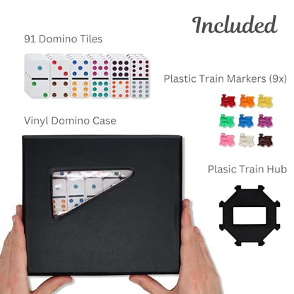 WE Games Mexican Train Dominoes, Double Twelve - Premium Ivory Tiles, Colorful Dots, Family and Adult Board Game