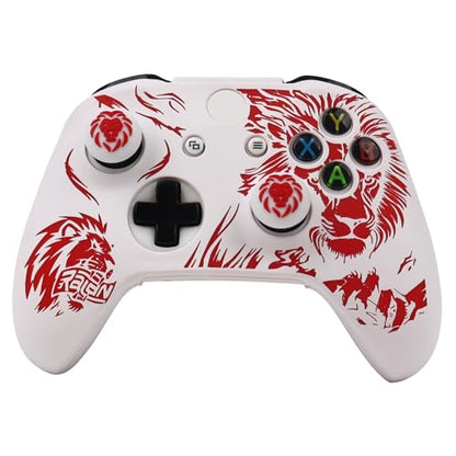 Lion Controller Skin Cover Compatible with Xbox one Controller, RALAN Protector Case, Customised Thumb Grips Caps - color: Lion White Red