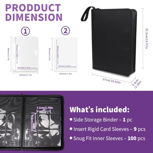 Fire-Resistant Trading Card Binder 9 Pocket, 540 Capacity | Black Card Album for MTG, TCG, and Other Game Cards, with 9 Rigid Card Holders and 100 Snug Fit Sleeves