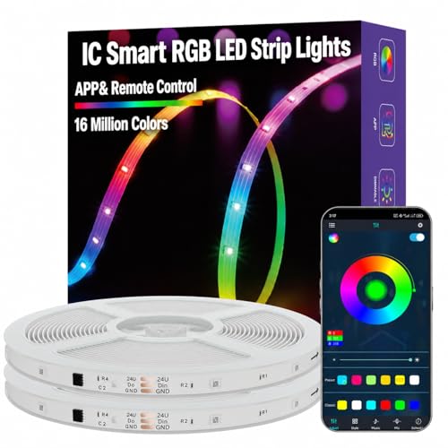 MFWW 100FT Strip Lights, Smart IC RGB LED Lights Multiple Colors on One Line, App+Remote Control, Timing, Multimodal, Music Sync, Color Changing Lights for Bedroom, Party Home Decor, (2 x 50ft) - size: 100FT