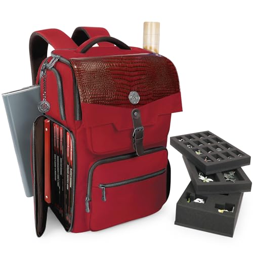 ENHANCE Collector's Edition DnD Backpack - RPG DM Bag for Dungeons and Dragons - DnD Bag fits 6-8 Books, 18" Laptop/DM Screen Slot, Miniature Foam Trays, Accessory Pockets, Map Strap (Dragon Red) - color: Dragon Red