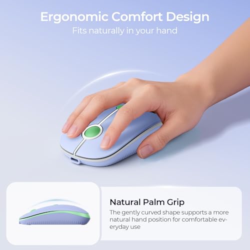 seenda MOU001 Bluetooth Wireless Mouse for Laptop,Slim Mice,Green&Purple | Rechargeable Computer mouse with USB and dual Bluetooth, 3-level DPI and quiet clicks for Windows, Macbook, iPad and Travel. - color: green&purple