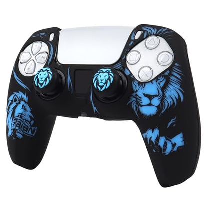 Lion Controller Skin Cover Compatible with PS5/Playstation 5 Controller, RALAN Protector Case Customised Thumb Grip - color: Lion Black Blue