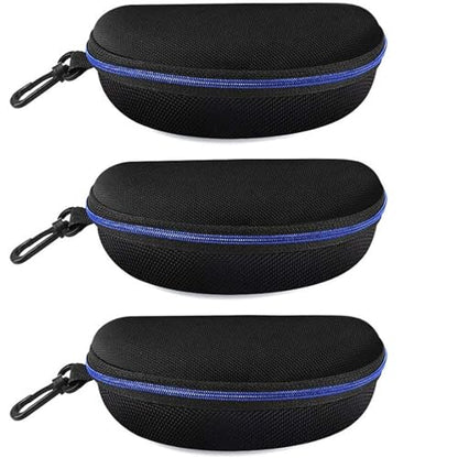 3 Pack Zipper Shell Eyeglasses and Sunglasses Case with Plastic Carabiner Hook - color: Blue