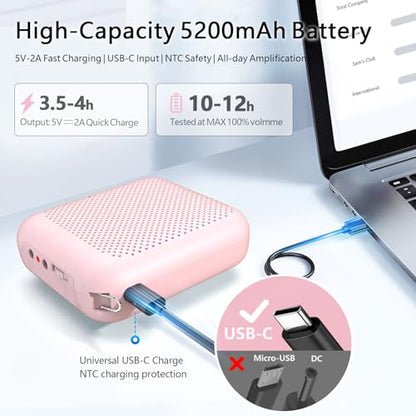 Voice Amplifier with Bluetooth, Portable Speaker with Microphone | Wireless Microphone Headset Speaker for Teacher, Mini Megaphone Sound Amplifier for Classroom, Tour Guides, Speaking - color: Pink - 15W