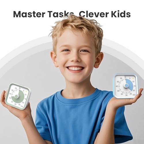 Visual Timer for Kids, Cute Timer with Pause Function, Blue | Time Management for Classroom, ADHD, Kitchen, Toddlers, Study, Alarm 3 Volume Levels, Light Indicator, Easy to Use - color: Blue