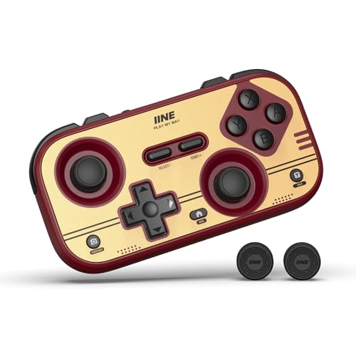 IINE Retro Pocket Game Controller, Wireless Gamepad for Switch/Steam Deck/PC/iOS/Android | Mini Portable Controller with Hall Joystick, 1000Hz Response Rate, Customizable Buttons, 600mAh Battery - color: retro red