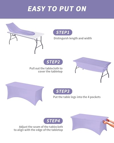 Fixwal Lavender Stretch Table Cloth Rectangle 2 Pack 6Ft, Spandex Fitted Table Covers Washable for Party, Trade Show, Banquet, Wedding, Buffet - color: Lavender, size: 6 Ft