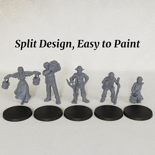 Fantasy TTRPG Village Life Scenery, 25mm Scale Unpainted Resin Civilian NPCs for Tabletop RPG Game, Townsfolk Commoner Miniatures 5pc Set - 1:64 Scale RPG Accessory, Villager NPC AS972