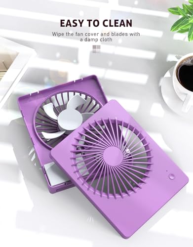 Zuvas Desk Fan Small Rechargeable Battery Table Fans for travel Ultra Quiet | 180° Tilt Folding, LED Dislay, Portable Fan Slim Design, 3 Speed Adjustable, for Office Bedroom Desktop, Cruise Essentials - color: Purple