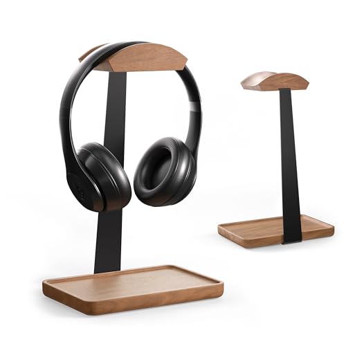 Wooden Headphone Stand, Wood Headset Stand for Desk, Universal Headphone Holder with Storage Base for Gaming, Sony,Bose