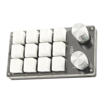 One Handed Macro Mechanical Keyboard, 12 Key Mini Keyboard | Programmable Macro Keyboard, Usb-C Portable Mini Keypad For Office, Cad, Obs, Music Daw, Computer Accessories - color: Black White