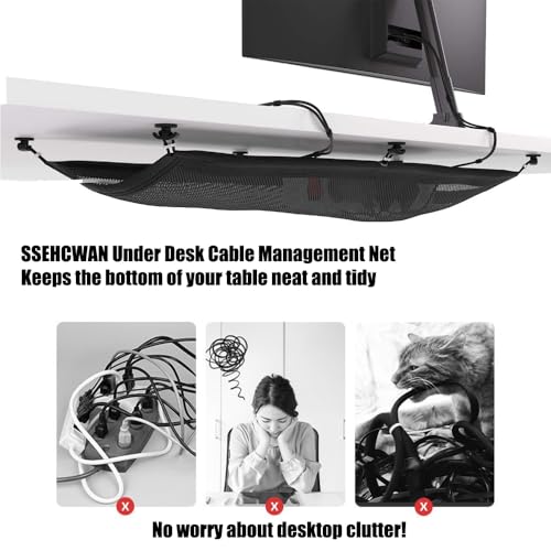 Cable Management Net, Under Desk Cable Net Desk Cable Tidy Cable Tray Flexible Under Desk Cable Management Tray Wire Management for Desk, 50x25cm