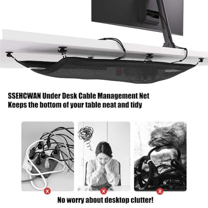Cable Management Net, Under Desk Cable Net Desk Cable Tidy Cable Tray Flexible Under Desk Cable Management Tray Wire Management for Desk, 50x25cm