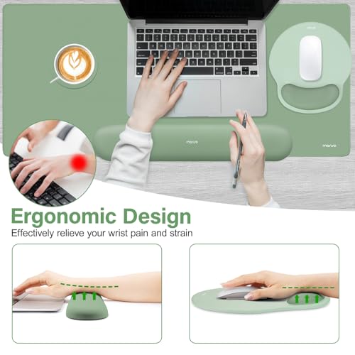 MOSISO Wrist Rest for Mouse Pad Set, Large Gaming Deskpad, Green | Circle Curved Mousepad&Keyboard Wrist Rest&Coaster, Ergonomic Non-Slip Mousepad&Easy Typing Pad with Silicone Lining - color: Green